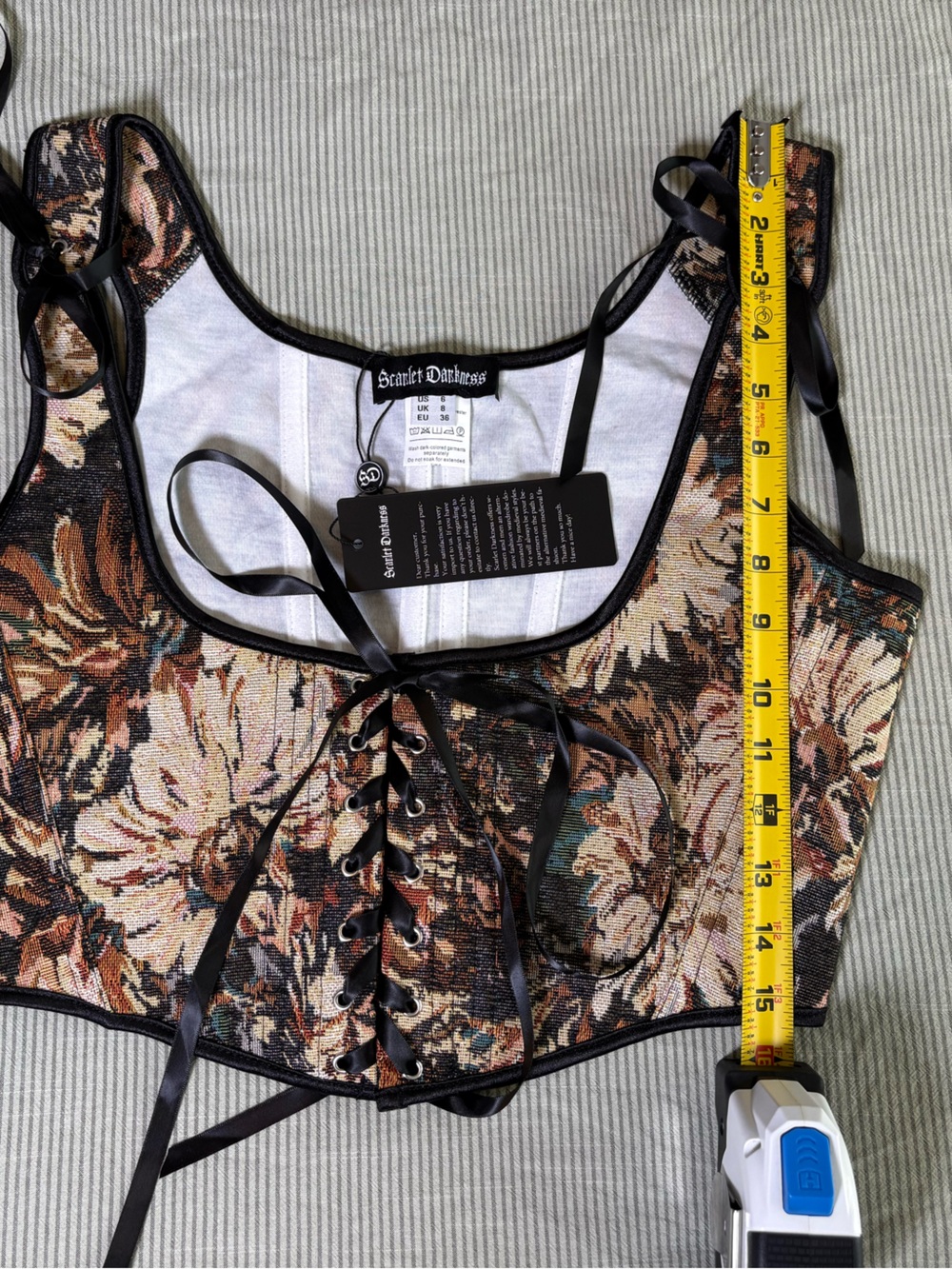 Scarlet Darkness Renaissance Under Bust Corset Top Khaki Floral NWT Size 6 - Picture 13 of 14